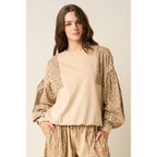 mittoshop - PATCHWORK SLEEVE MINERAL WASH CREW NECK SWEATSHIRT