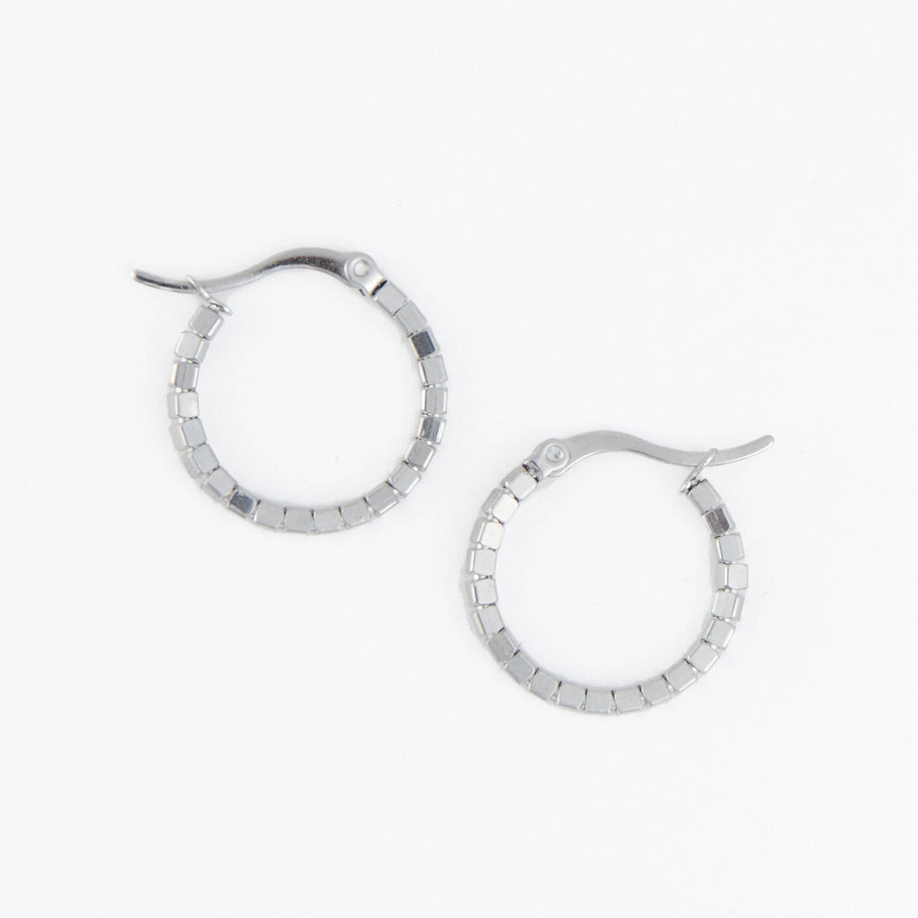 Howard's - Waterproof Earrings Square Beaded Hoop in Gold & Steel