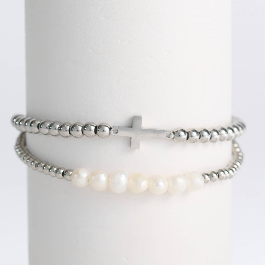 Howard's - Cross Bracelet Pearl Beaded Waterproof Narelle Duo Set