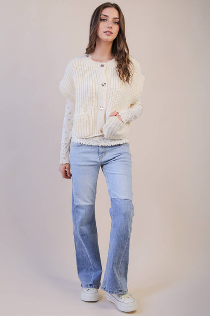 Oversized Button Down Knit Sweater Top