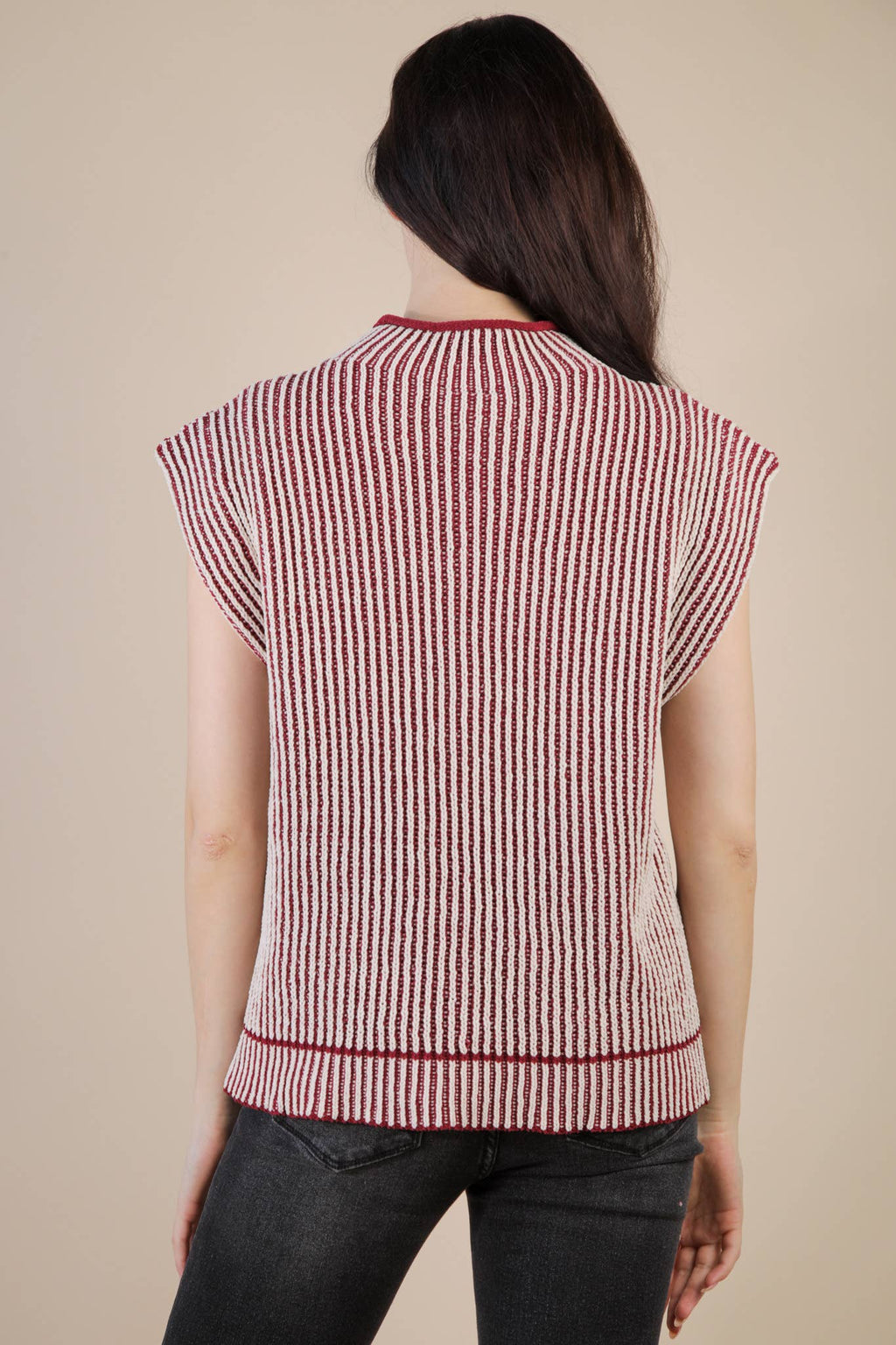 Two Tone Ribbed Knit Sweater Vest