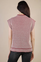 Two Tone Ribbed Knit Sweater Vest