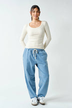 Scoop Neck Micro-Ribbed Long Sleeve Top Mono B