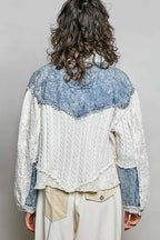 Pol Clothing - Cable Knit Lace Patchwork Woven Long Sleeve Shirt Top