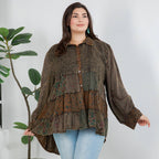 Young Threads - Front-Open Boho Shirt with Quilted Emb & Rayon Tiers