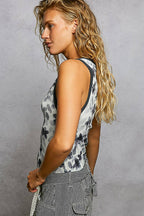 Pol Clothing - Round Neck Sleeveless Ribbed Floral Printed Knit Top