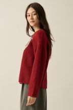 Pug Dog Solid Knit Relaxed-Fit Drop-Shoulder Sweater