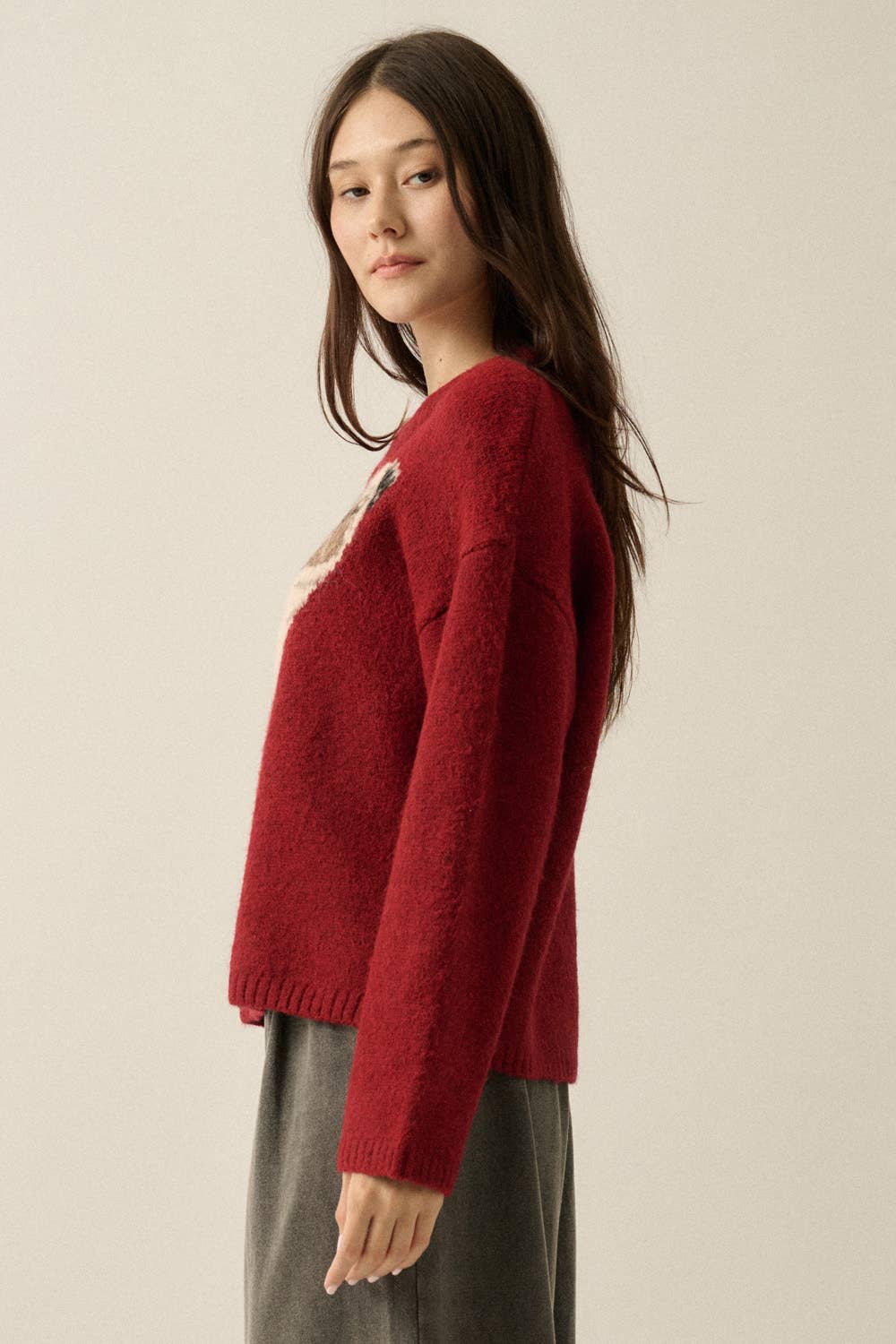 Pug Dog Solid Knit Relaxed-Fit Drop-Shoulder Sweater