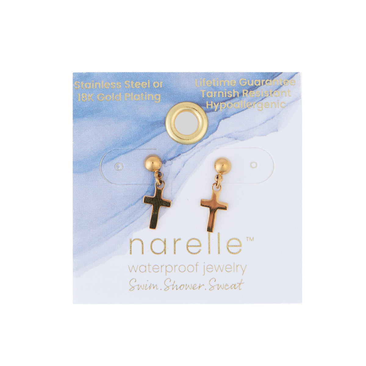 Howard's - Waterproof Earrings Dangle Cross in Gold & Stainless Steel