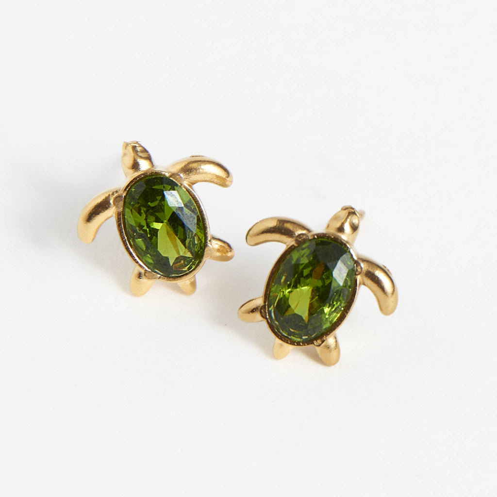 Howard's - Waterproof Earrings Turtle Studs Green Cubic Zirconia