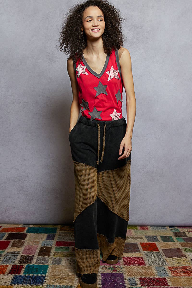 Pol Clothing - V-neck Sleeveless Front Star Patches