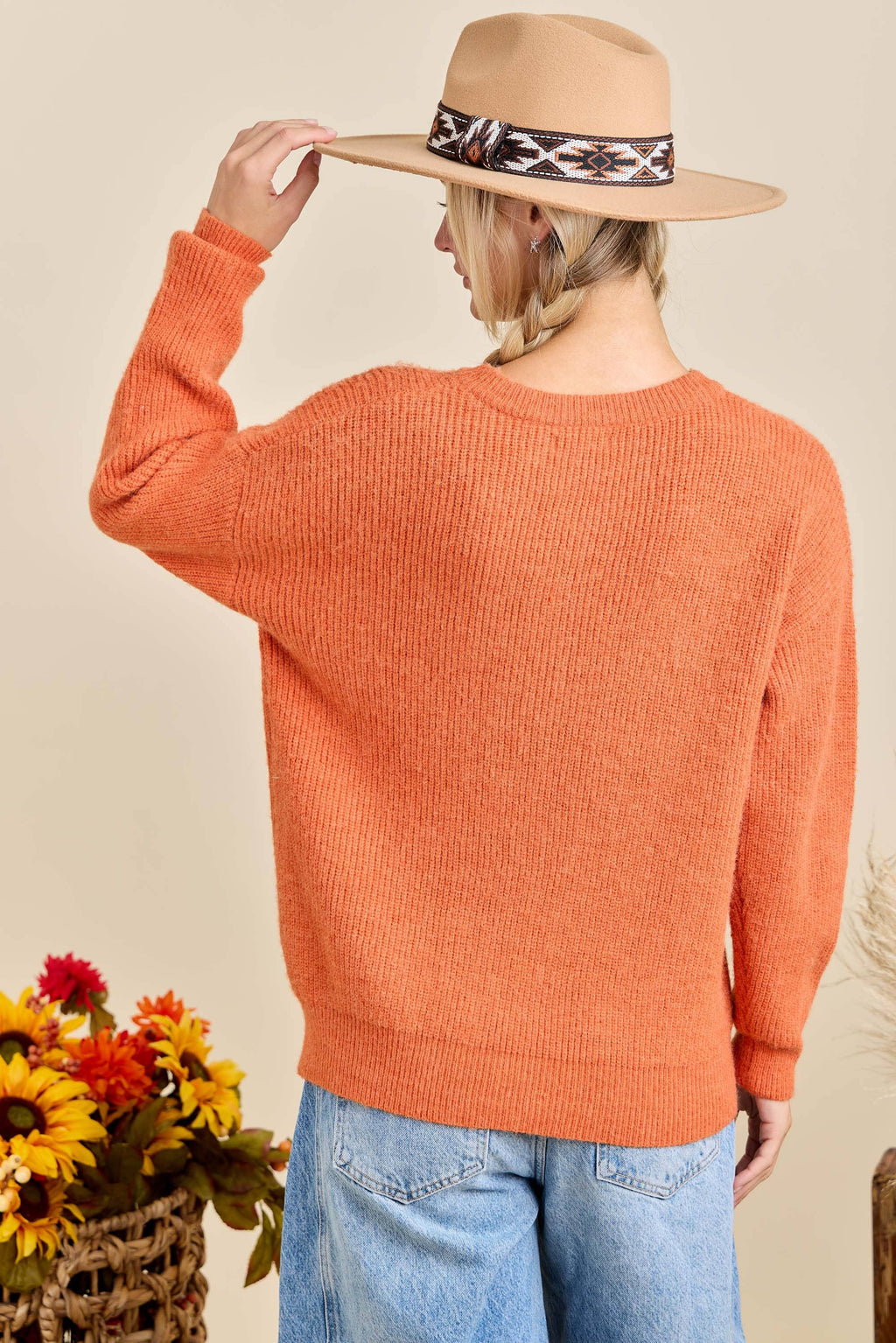 Main Strip - Hello Pumpkin Embroidered Knit Sweater – Fall Cozy Pullover