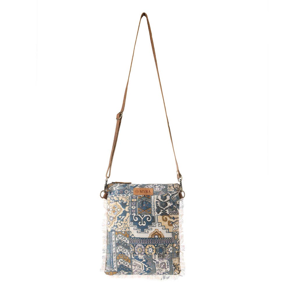 Myra Bag - Loom Tapestry vintage crossbody Bag for Women in indigo with fringe detail