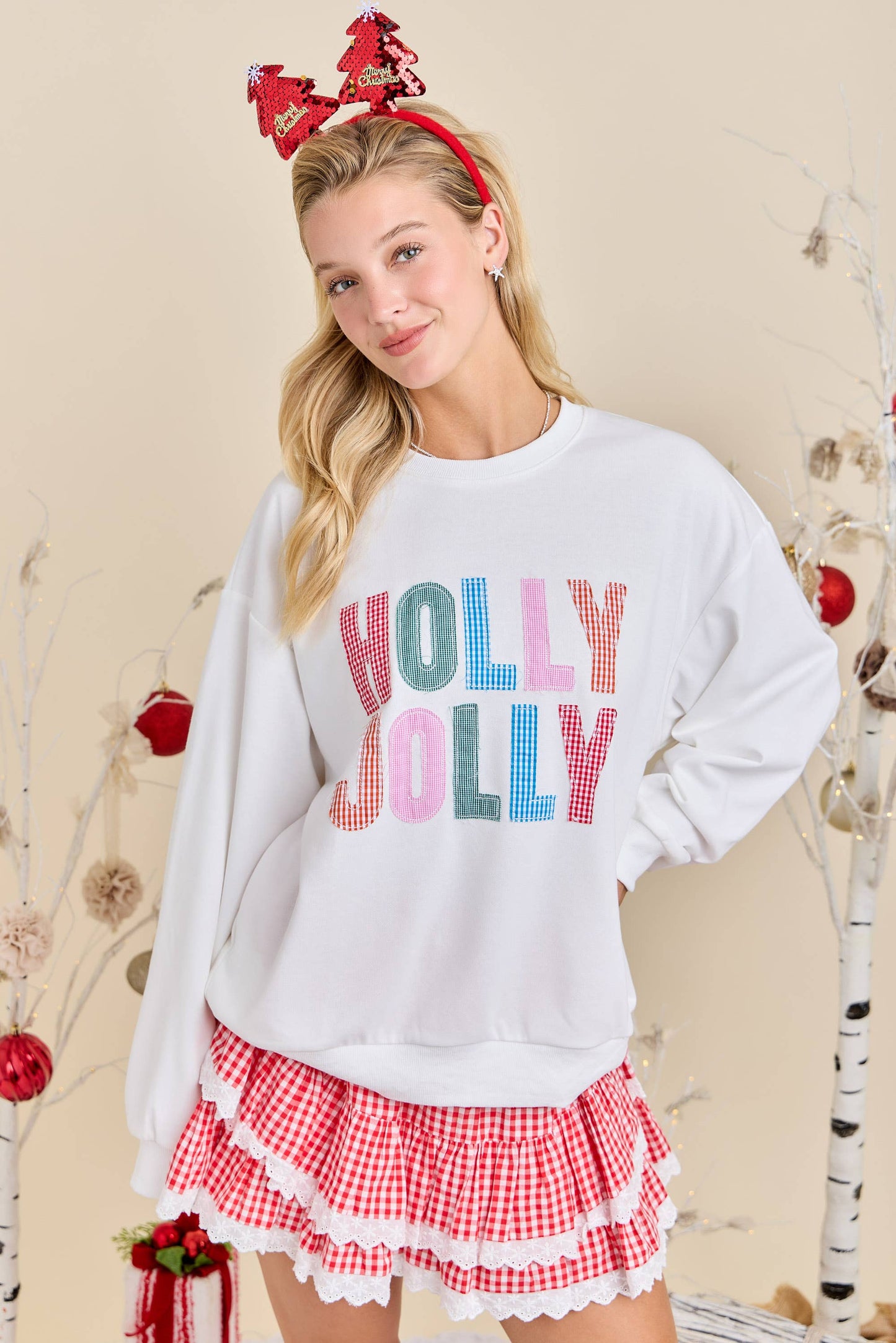 Main Strip - Holly Jolly Multicolor Gingham Pullover – Ready to Ship🎄