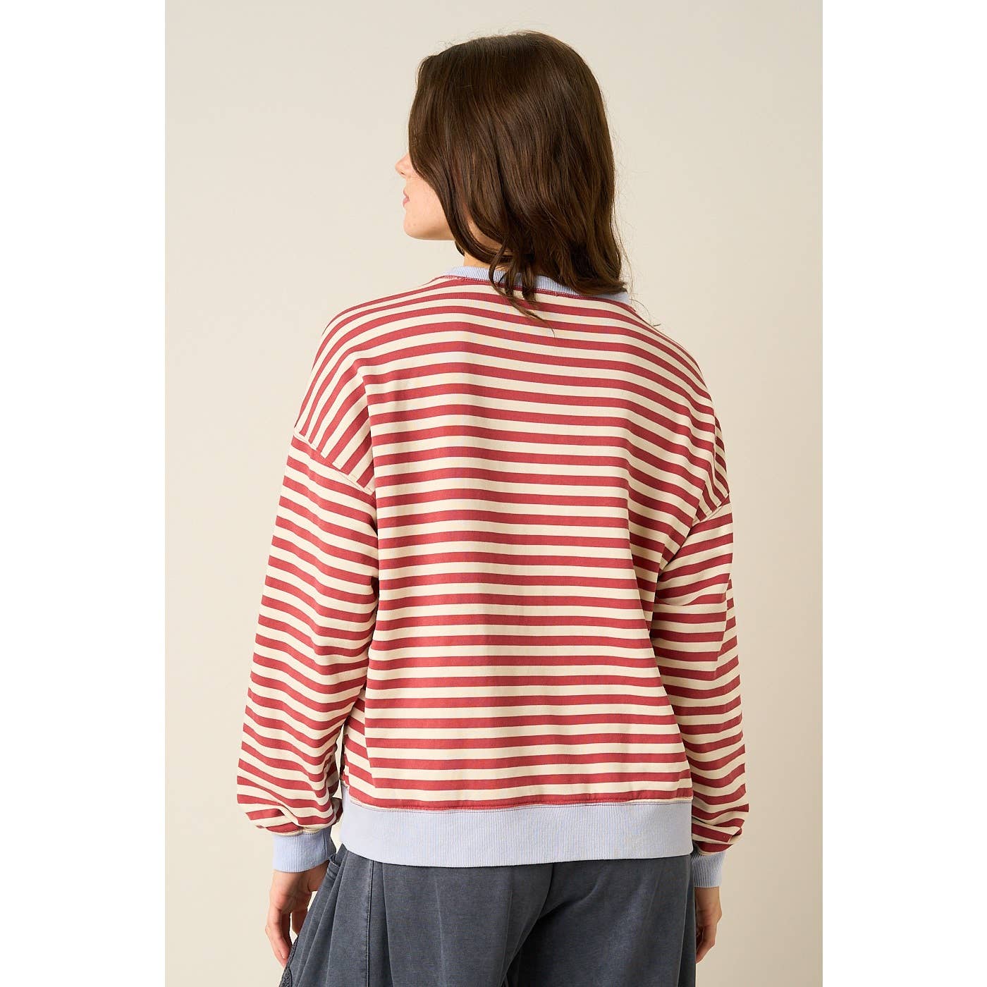 FAITH PATCHWORK STRIPED LONG SLEEVE SWEATSHIRT