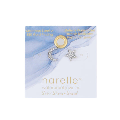 Howard's - Waterproof Earrings Pave Star & Moon Stud in Gold & Steel