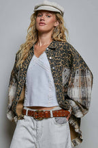 Pol Clothing - Allover Print Pattern Raw-Edge Fringe Trim Shirt Jacket