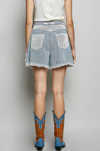 Pol Clothing - Vintage Washing Stripe Solid Crochet Patch Short Wide Pants