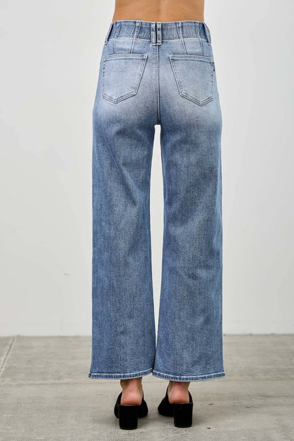HIGH RISE CROP STRAIGHT WITH DOUBLE BUTTON SAIGE DENIM