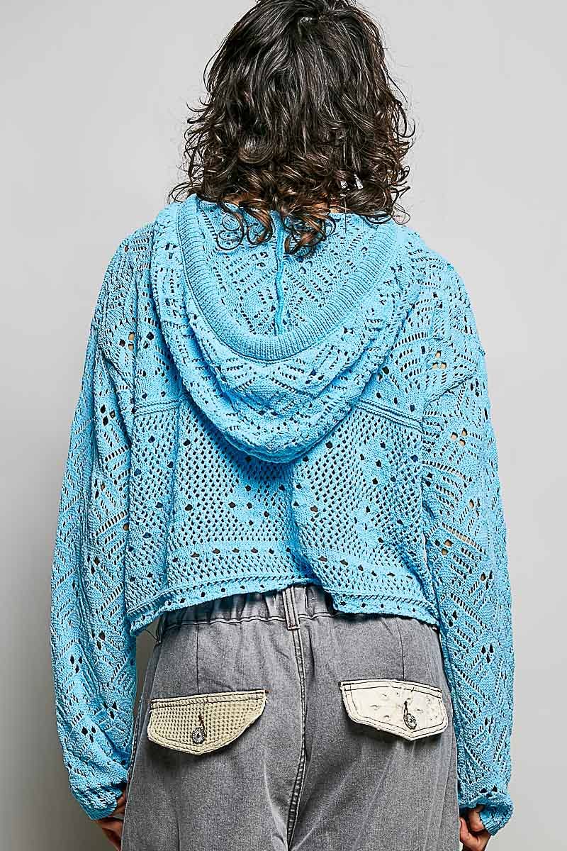 Pol Clothing - Chenille Crochet Lightweight Pullover Hoodie Sweater