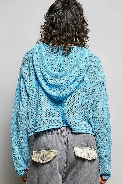 Pol Clothing - Chenille Crochet Lightweight Pullover Hoodie Sweater