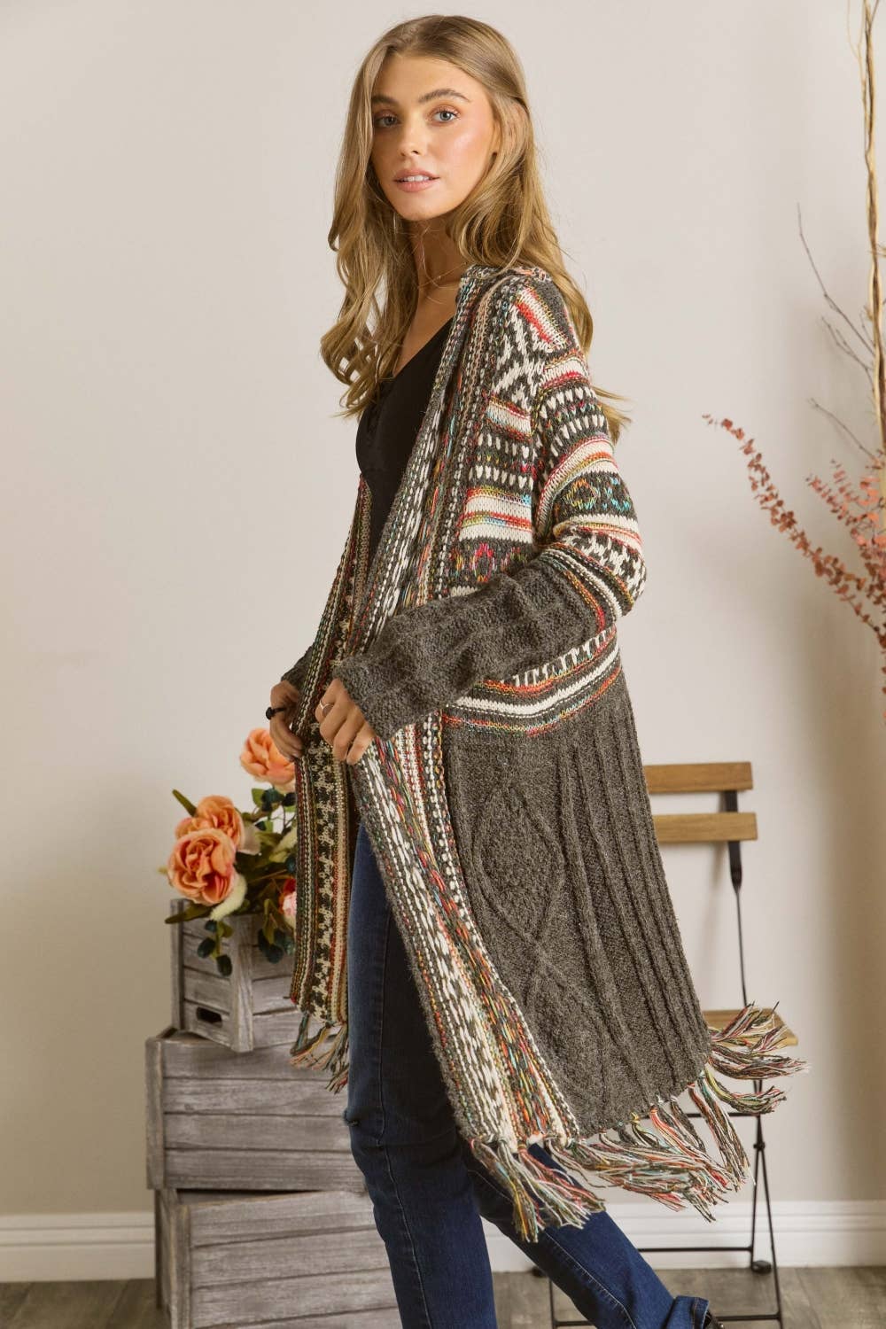 Maya FRINGE HEM AZTEC CARDIGAN
