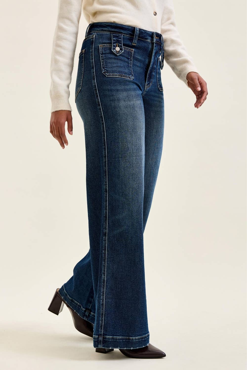 Judy Blue Jeans - HW "LUX" Retro Wide w/ Front Tab Closure DK Fade Indigo