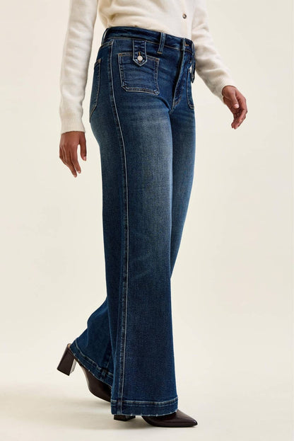 Judy Blue Jeans - HW "LUX" Retro Wide w/ Front Tab Closure DK Fade Indigo