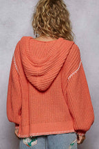 Pol Clothing - V-neck solid stitch point hoodie chenille sweater top