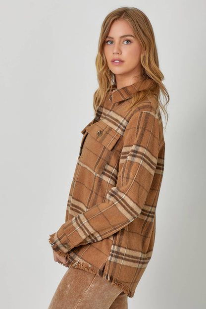 Fringe Detailed Plaid Jacket