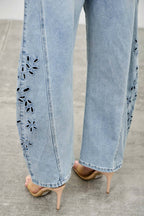 HIGH RISE LOW CURVE BARREL WITH EMBROIDERY Saige Denim