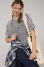 Everyday WASHED RIBBED SHORT SLEEVE TEE WITH POCKET