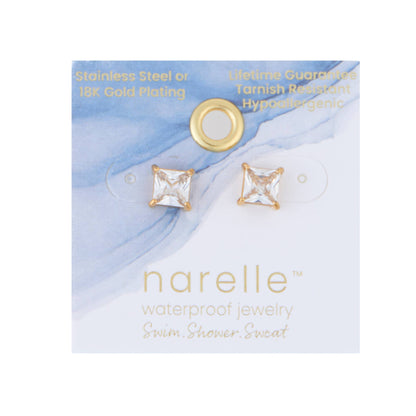 Howard's - Waterproof Earrings 6mm Square Cubic Zirconia Stud Narelle