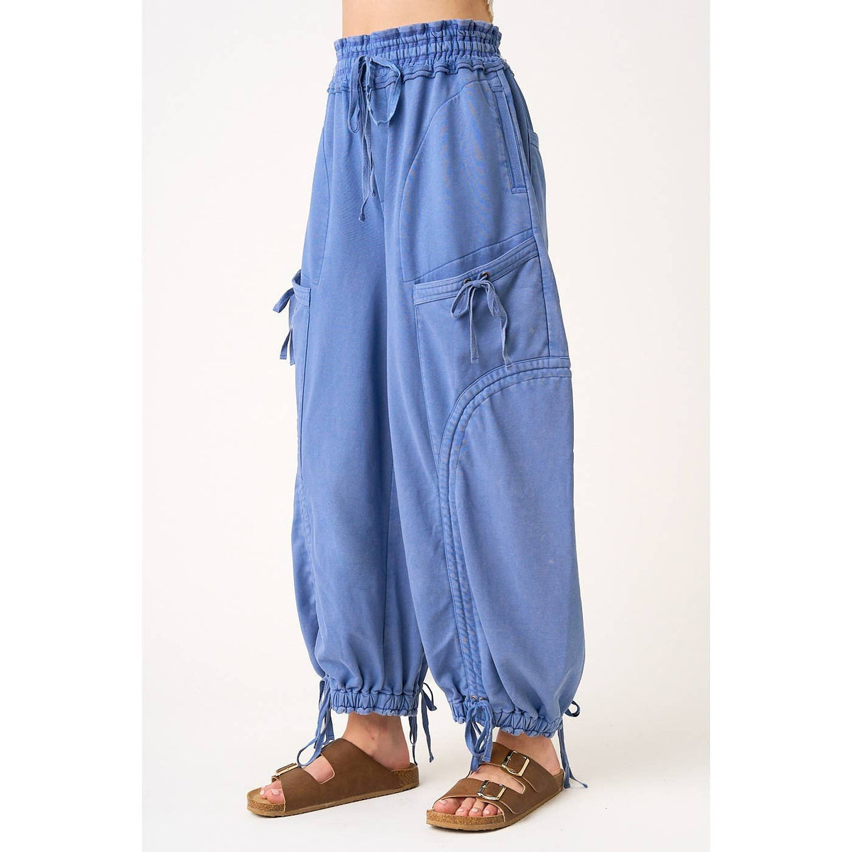 WASHED FRENCH TERRY DROP POCKET BALLOON PANTS