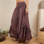 Young Threads - Boho Smocked Mineral Wash Lace Tiered Ruffle Pants NEW