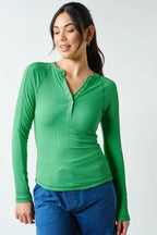 Essential Long-Sleeved Micro-Ribbed Henley Top-Mono B