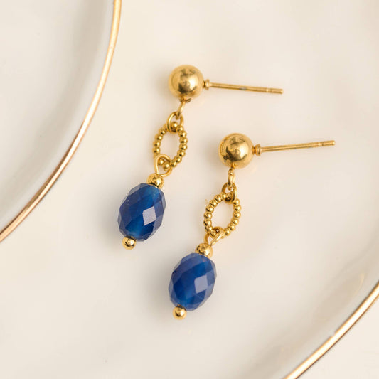 Howard's - Waterproof Earrings Faceted Lapis Narelle Drop Gold