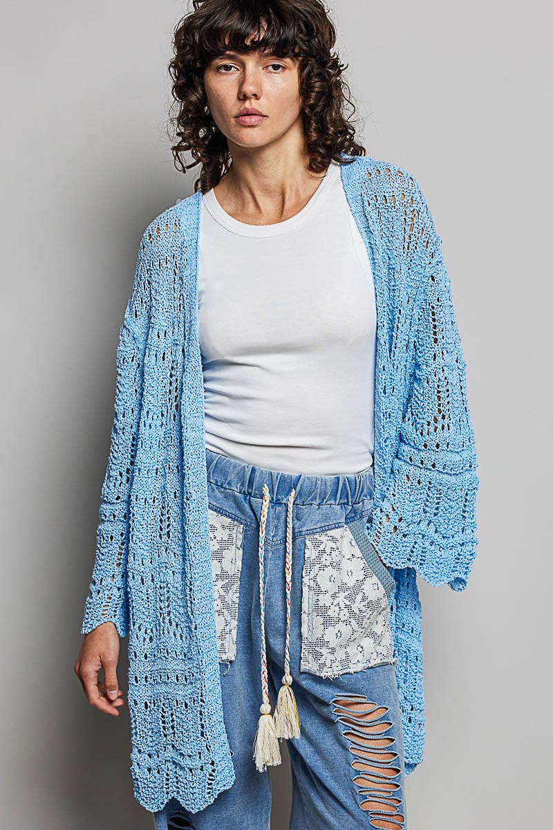Pol Clothing - Weave Pattern Solid Thin Acrylic Sweater Open Cardigan SALE
