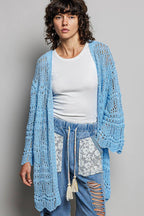 Pol Clothing - Weave Pattern Solid Thin Acrylic Sweater Open Cardigan SALE