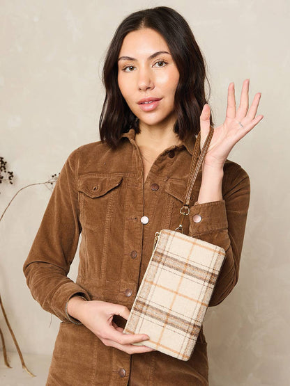 Jen & Co. - M013-PLD Riley Plaid 3 Compartment Crossbody/Wristlet