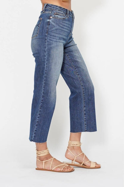 Judy Blue Jeans - High Waisted Back Pocket Embroidery Crop Wide