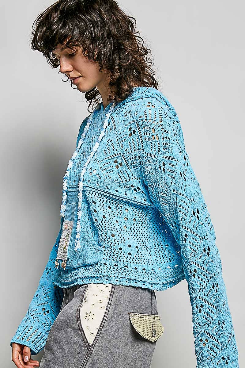 Pol Clothing - Chenille Crochet Lightweight Pullover Hoodie Sweater