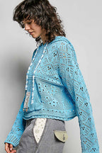 Pol Clothing - Chenille Crochet Lightweight Pullover Hoodie Sweater