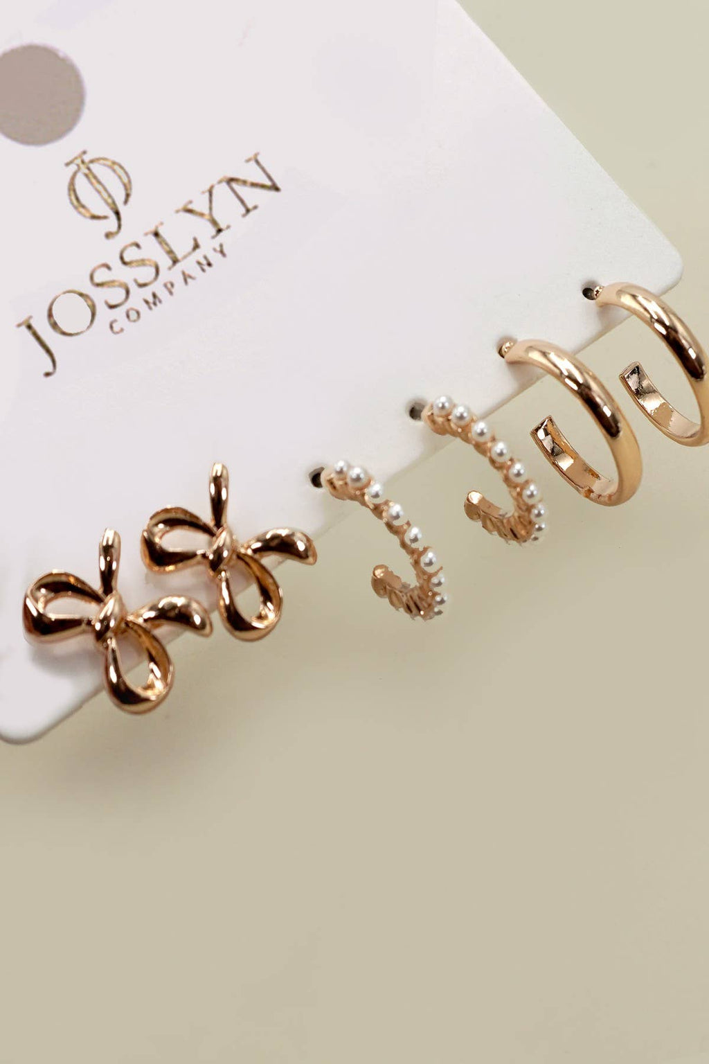 BOW PEARL STUDDED GOLD HOOP TRIO EARRINGS