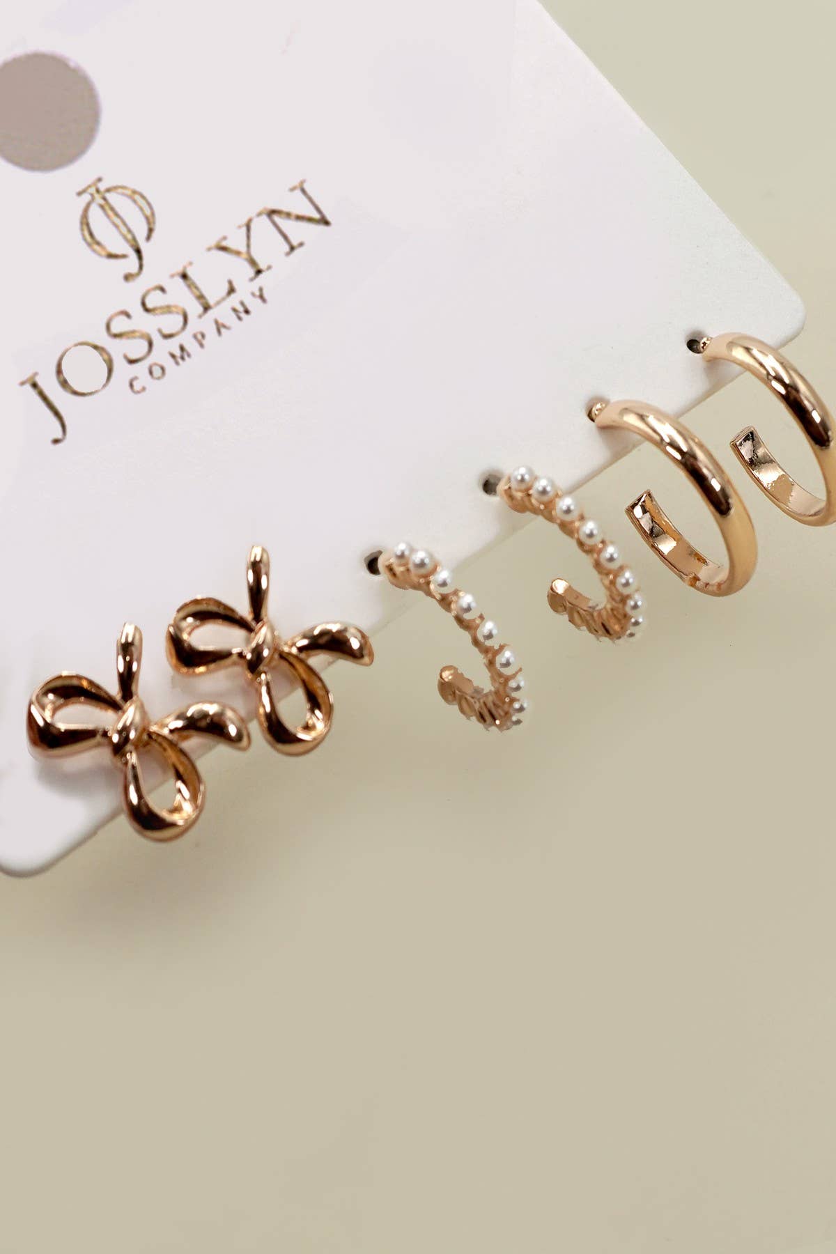 BOW PEARL STUDDED GOLD HOOP TRIO EARRINGS