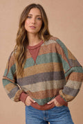 Haptics - Stripe Waffle Wave Rib Banded Hem Pullover