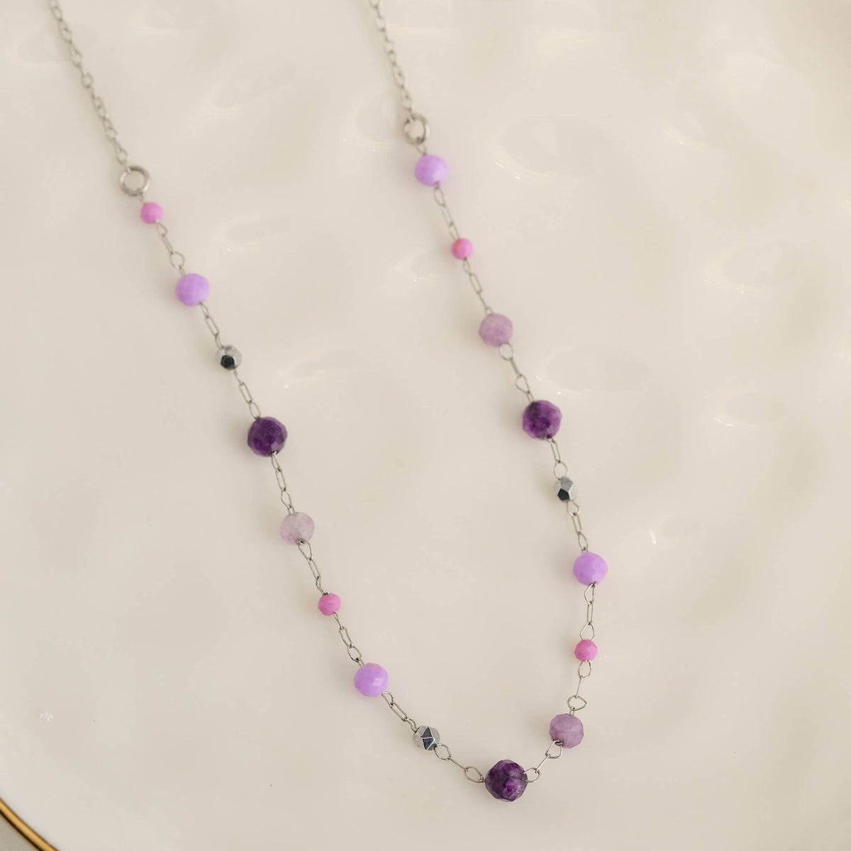 Howard's - Waterproof Necklace 15" Amethyst Bead Jewelry Narelle Dainty