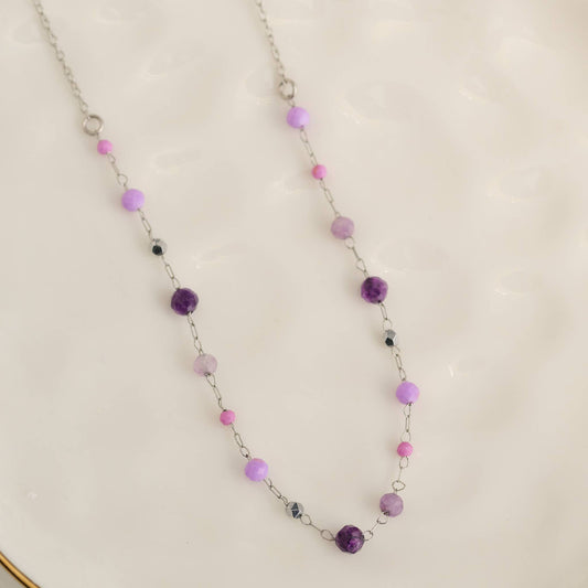 Howard's - Waterproof Necklace 15" Amethyst Bead Jewelry Narelle Dainty
