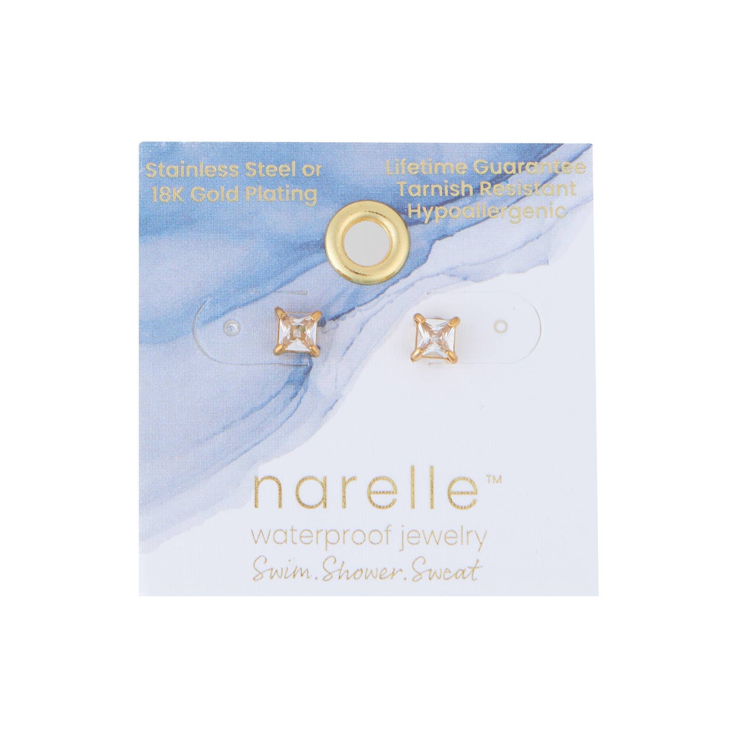 Howard's - Waterproof Earrings 5mm Square Cubic Zirconia Stud Narelle