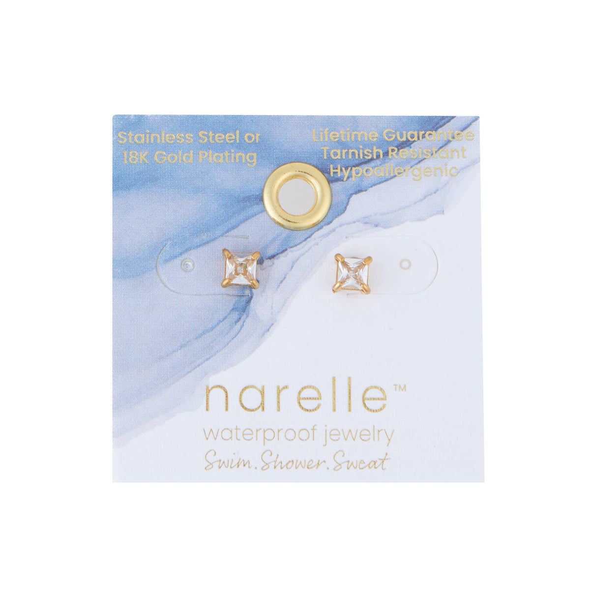 Howard's - Waterproof Earrings 5mm Square Cubic Zirconia Stud Narelle